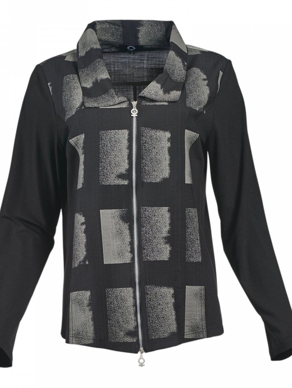 My Soul Square Print Jacket With Jersey Sleeves Black Print Danish Design M